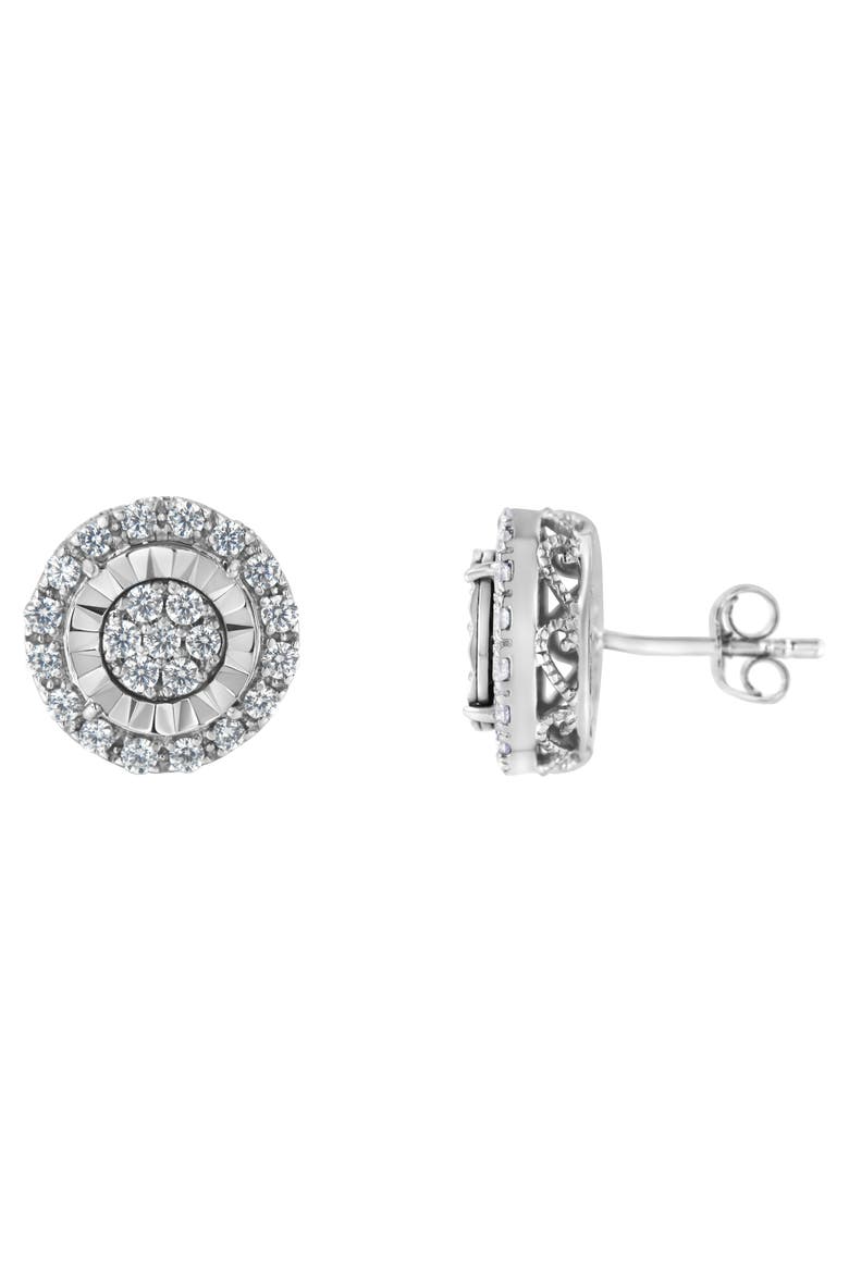 Silver Diamond Cluster Earrings, Alternate, color, White