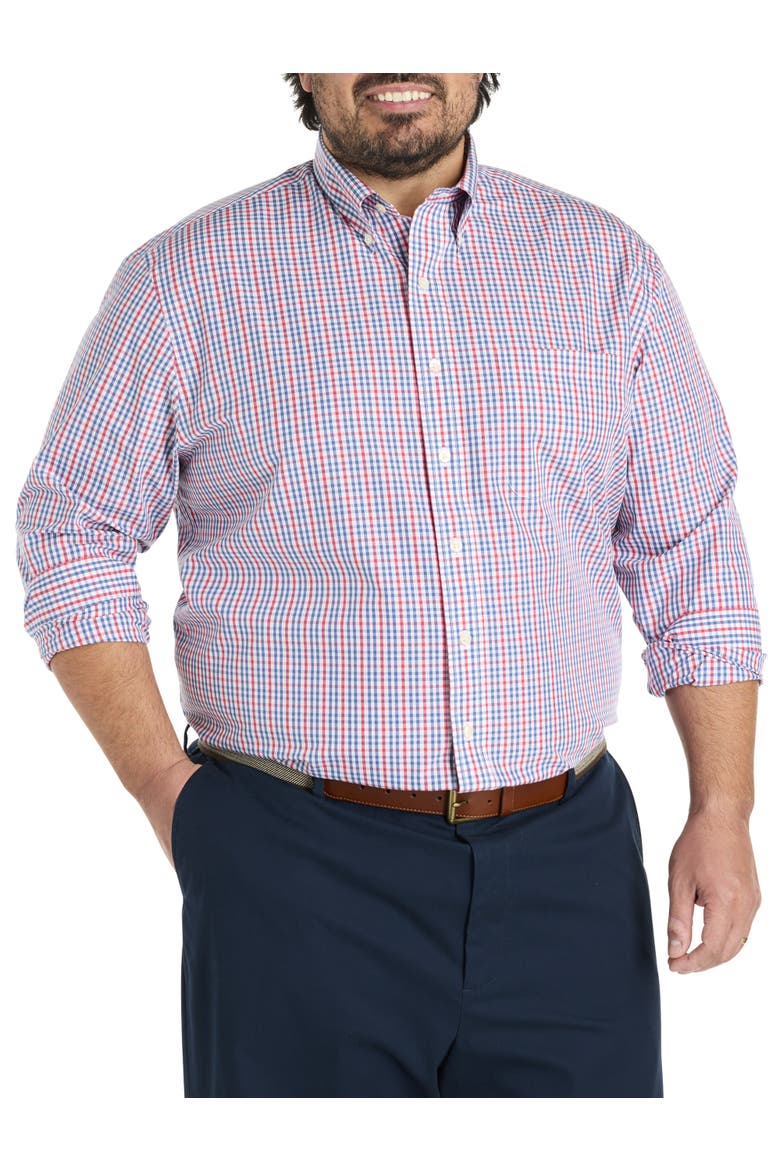 Big & Tall Non-Iron Multi Gingham Sport Shirt, Main, color, NAVY RED
