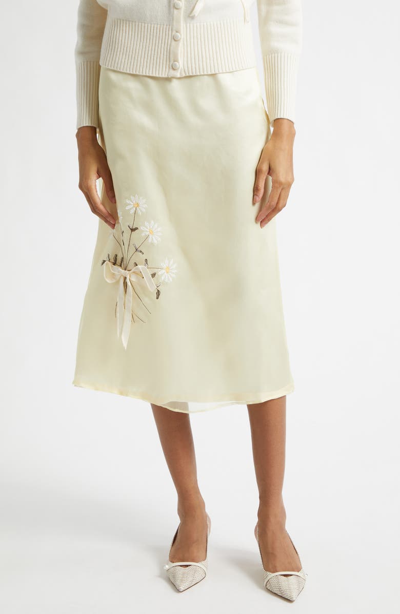 Tanner Fletcher Gender Inclusive Lisel Embroidered Daisy Silk Organza, Main, color, Yellow