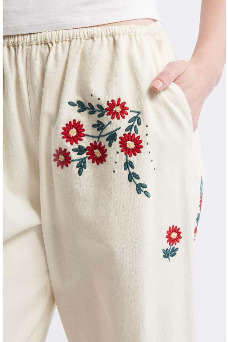 The Easy Pant Embroidered Floral Cotton Crop Pants, Alternate, color, NATURAL FIELD FLORAL