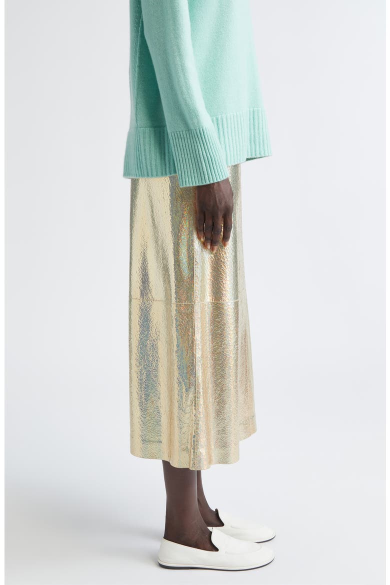 Metallic Stardust Suede A-Line Midi Skirt, Alternate, color, HALO YELLOW METALLIC