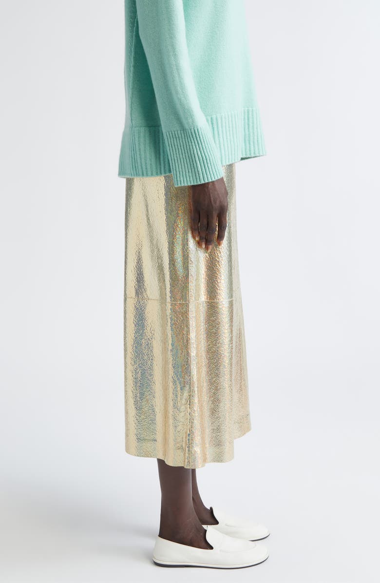Lafayette 148 New York Metallic Stardust Suede A-Line Midi Skirt, Alternate, color, Halo Yellow Metallic