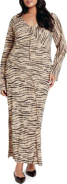 City Chic Anthea Animal Long Sleeve Maxi Dress