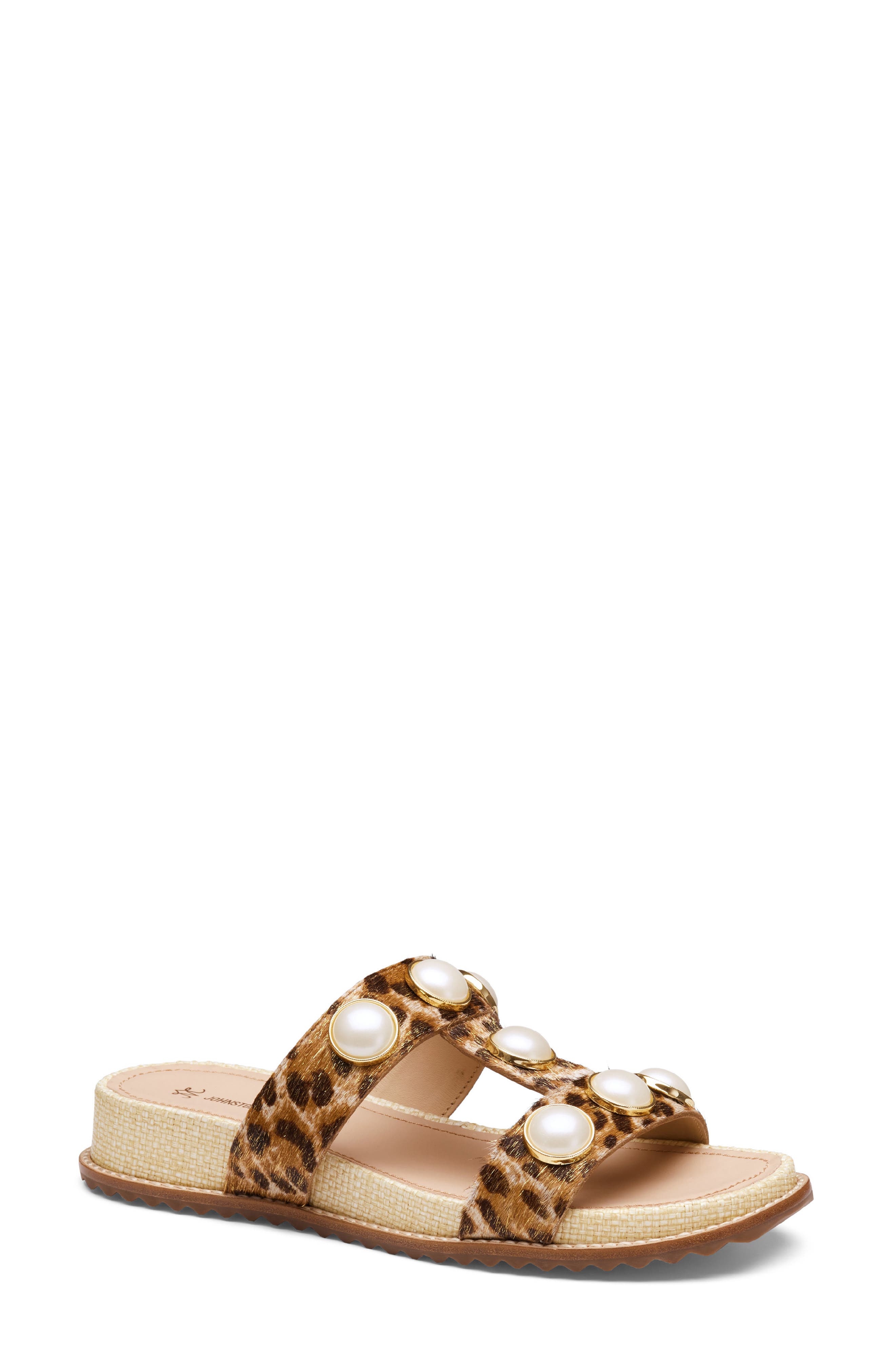 Johnston & Murphy Chandler Embellished Genuine Calf Hair Wedge Slide Sandal, Main, color, Gold Leopard Haircalf