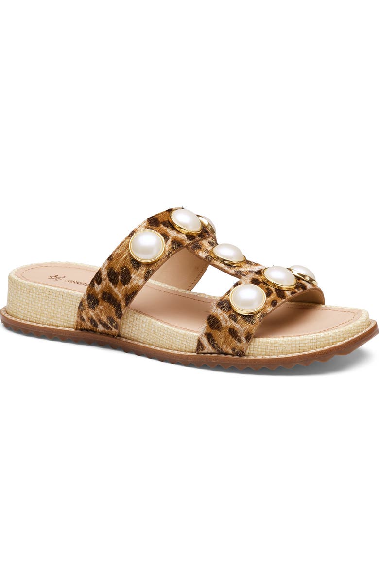 Johnston & Murphy Chandler Embellished Genuine Calf Hair Wedge Slide Sandal, Main, color, Gold Leopard Haircalf