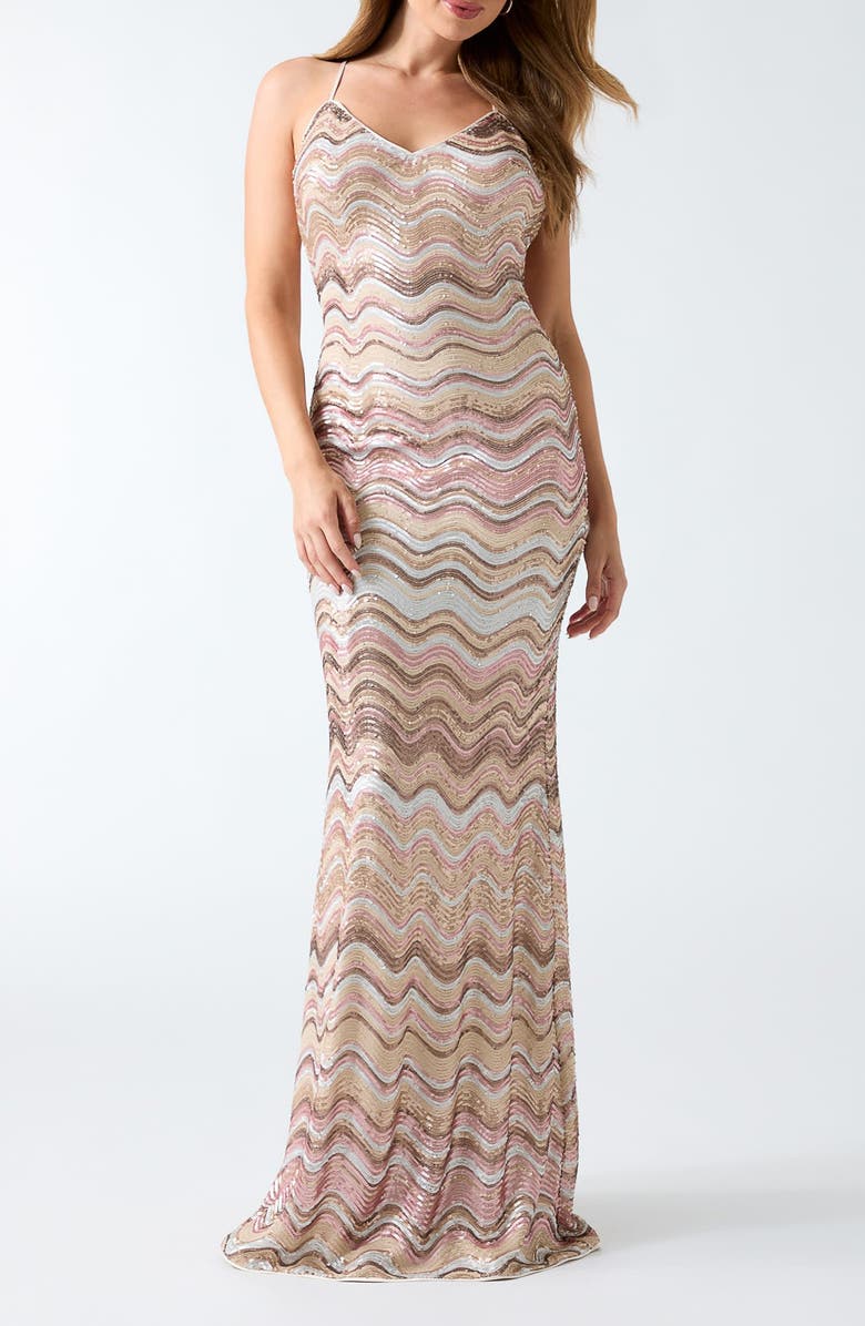 GUESS Marcelle Sequin Dress, Main, color, Wave Sequins