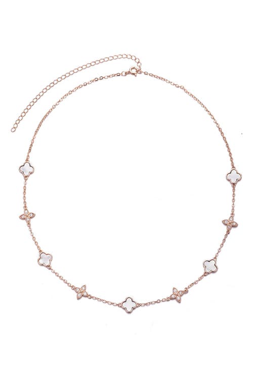 Adornia 14k Rose Gold Plated Mixed Mother Of Pearl And Cz Clover Station Necklace In Gold