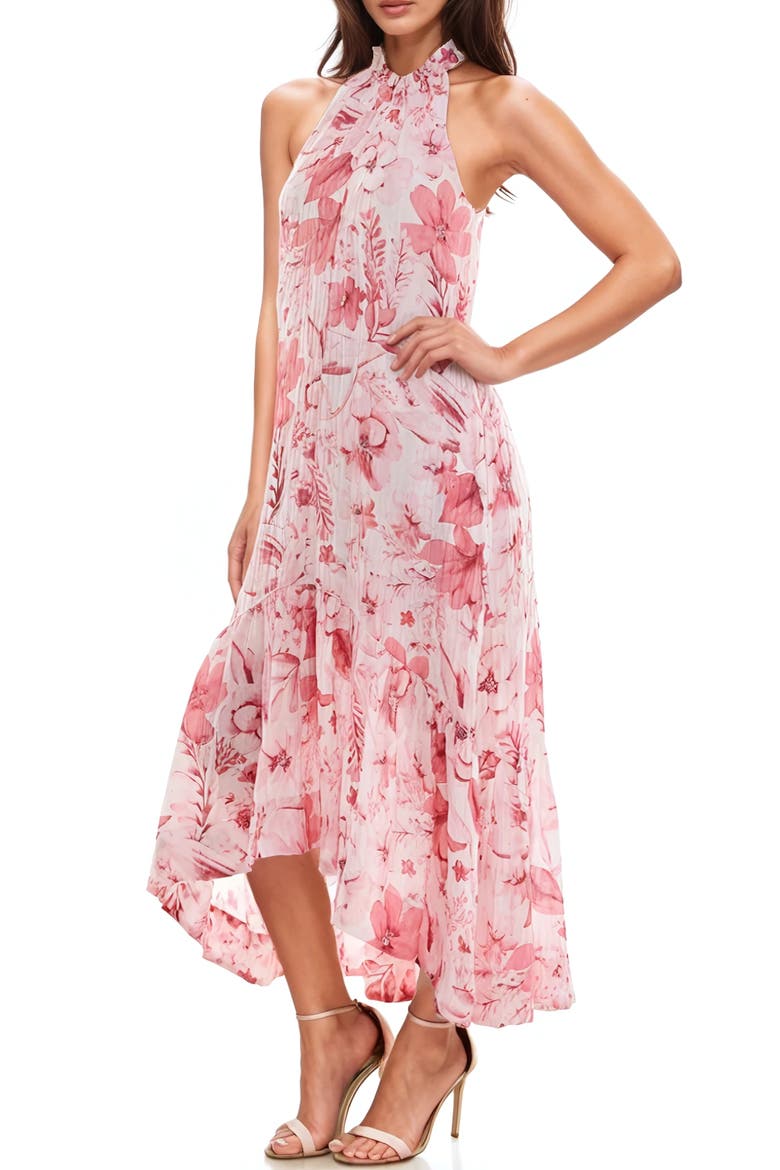 High/Low Halter Dress, Alternate, color, IVORY/ PINK
