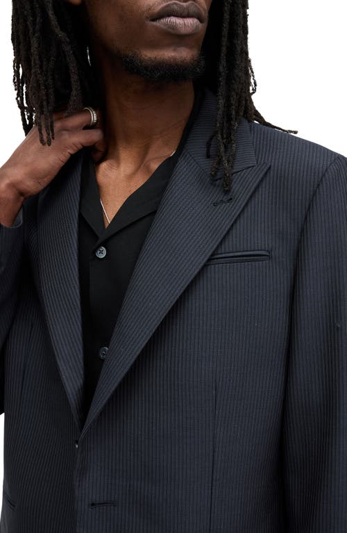 Allsaints Howling Pinstripe Relaxed Fit Blazer In Ink Blue