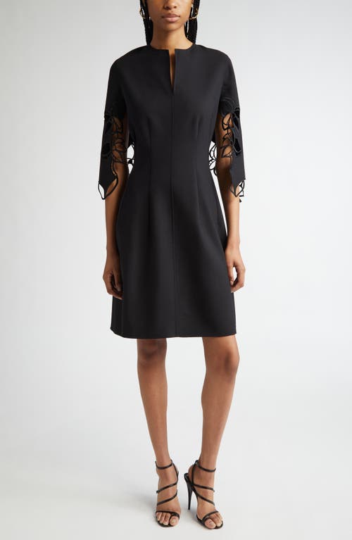 Oscar De La Renta Orchid Sleeve Split-neck Dress In Black