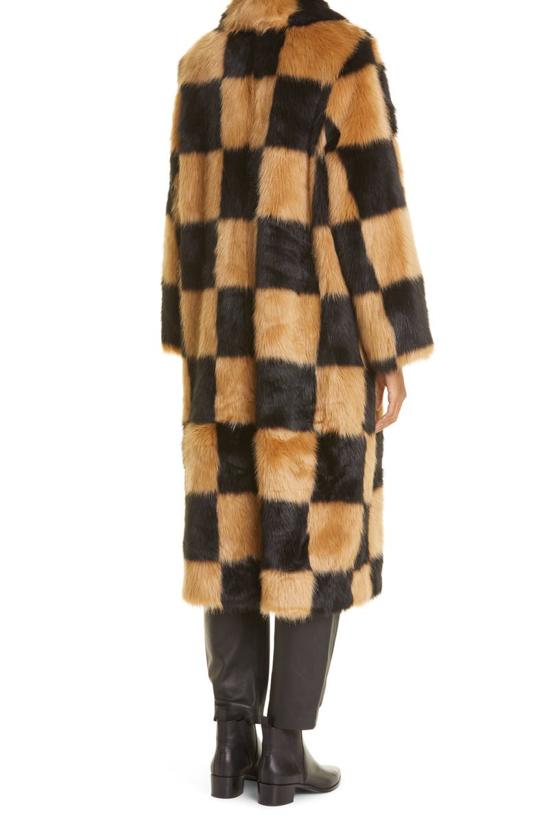 Stand Studio Nino Long Checkerboard Faux Fur Coat, Alternate, color, 