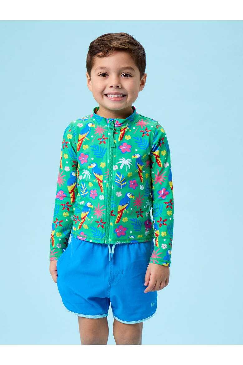 Unisex Long Sleeve Full Zip Rash Guard, Alternate, color, Parrot Palms