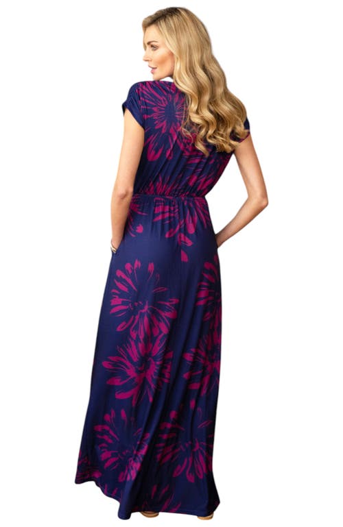 Hotsquash London Clothing Faux-wrap Jersey Maxi Dress In Navy/pink Flower