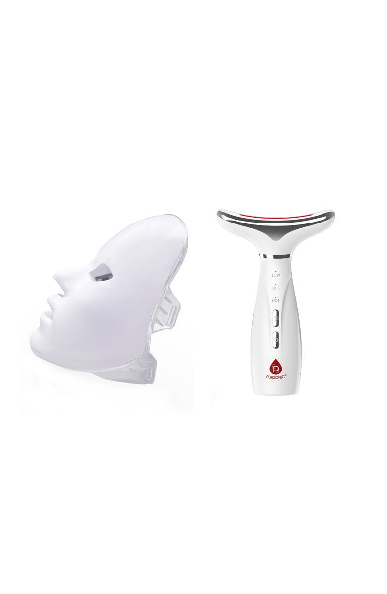 PURSONIC 7-in-1 Facial Therapy Device & LED Light Therapy Mask Bundle, Main, color, White