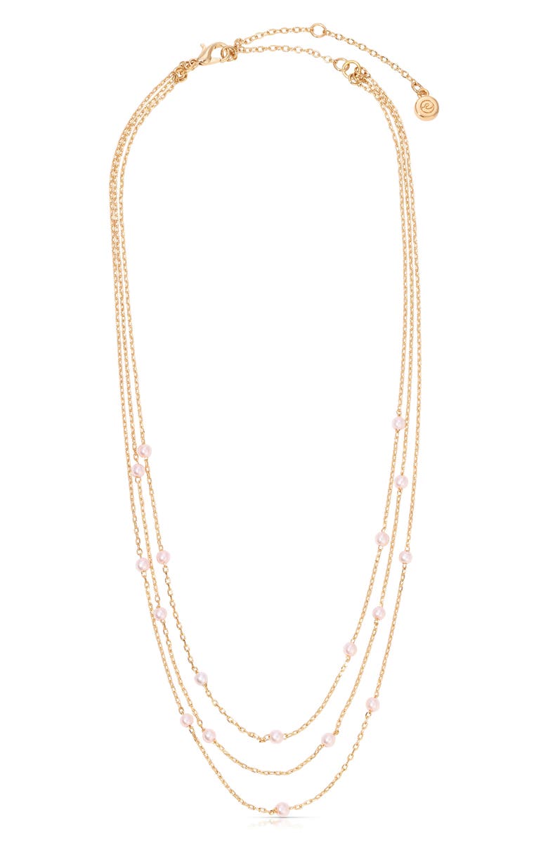 Ettika Perfect Pink Layered Imitaiton Pearl Station Necklace, Alternate, color, Pink