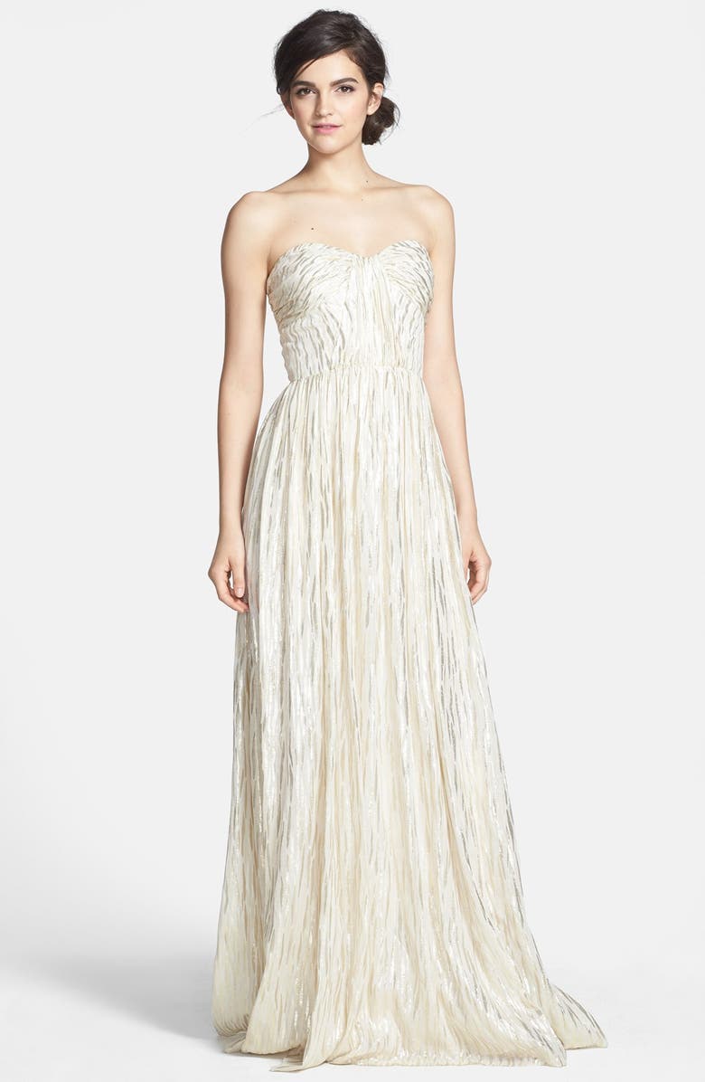 ERIN erin fetherston 'Coralie' Foiled Silk Chiffon Gown, Main, color, 