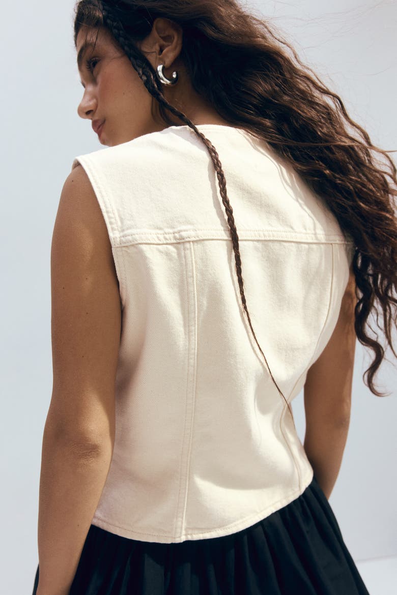 Hammered-button Twill Waistcoat, Alternate, color, Cream