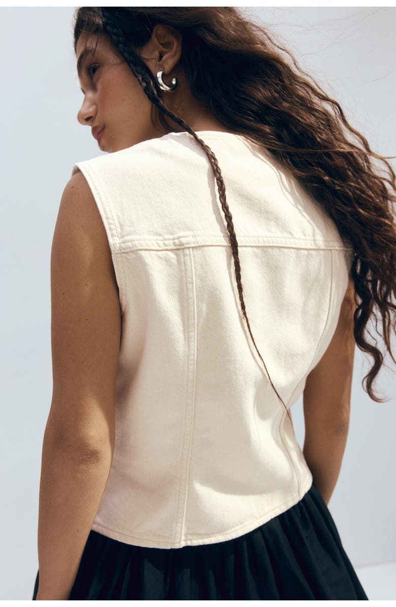 H&M Hammered-button Twill Waistcoat, Alternate, color, Cream