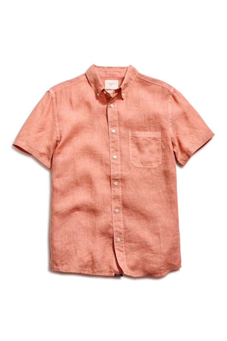 Tuscumbia Short Sleeve Linen Button-Down Shirt, Alternate, color, SALMON