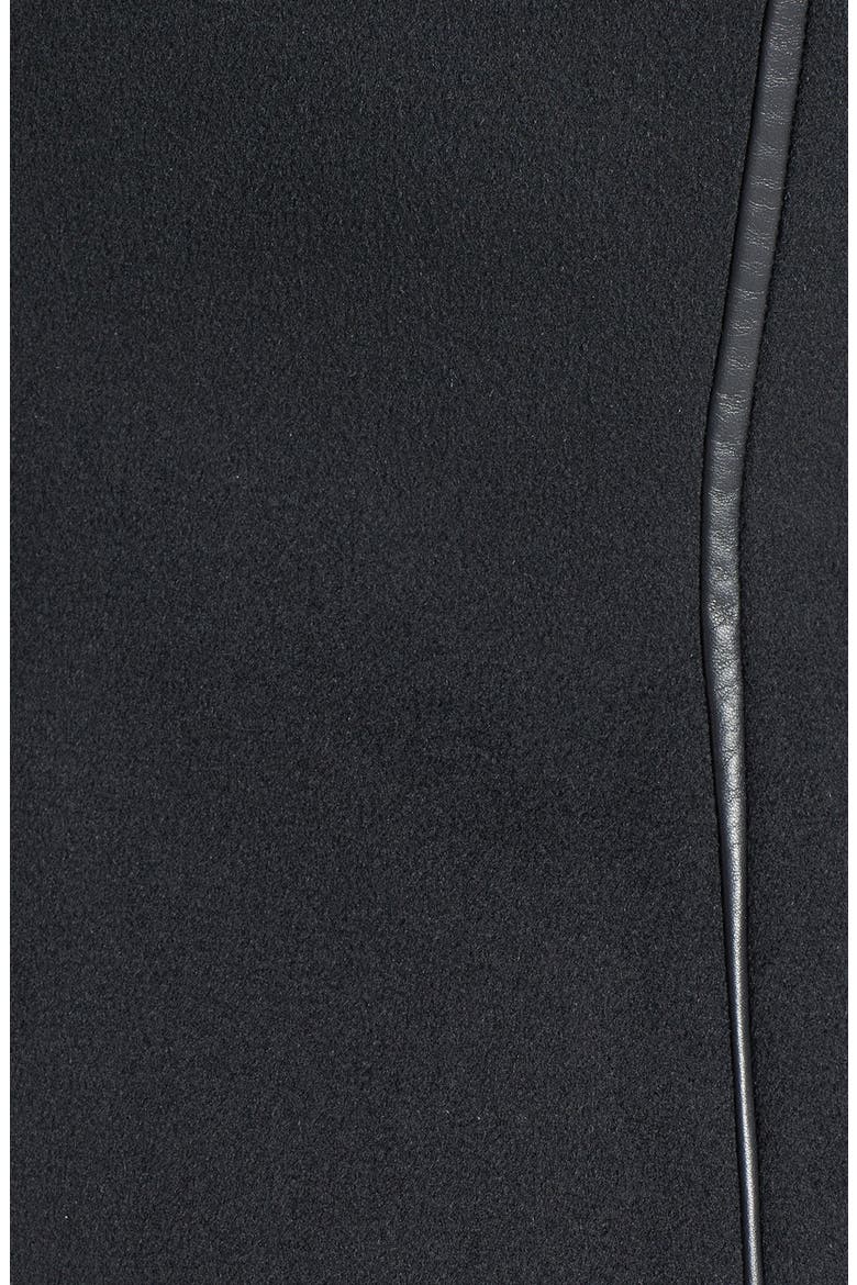 'Serena' Leather Sleeve Asymmetrical Wool Coat, Alternate, color, BLACK