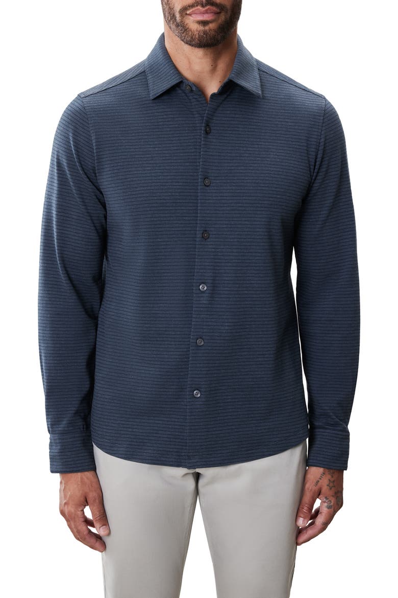 Reyolds Stripe Knit Button-Up Shirt, Main, color, DARK TEAL
