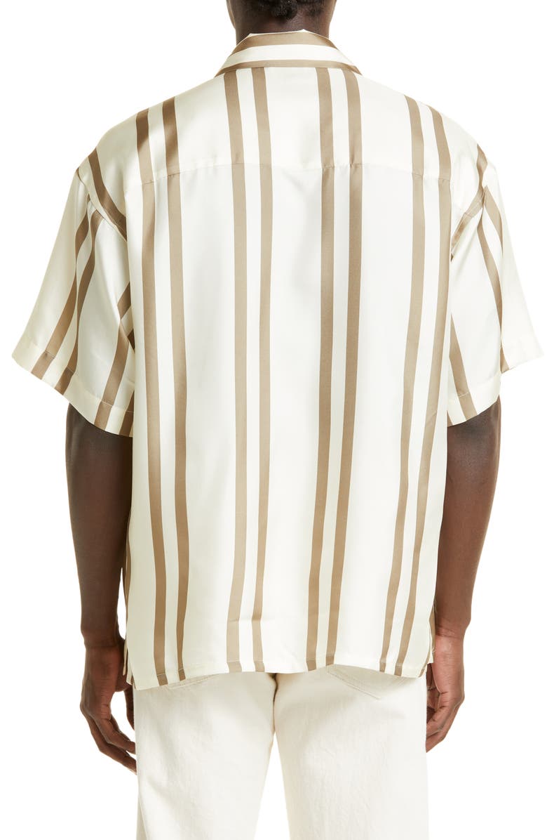 John Elliott Stripe Short Sleeve Silk Button-Up Shirt, Alternate, color,