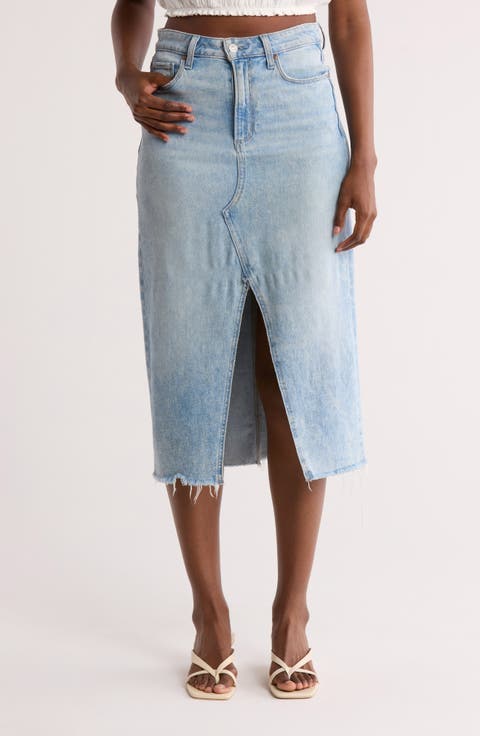 Meadow Front Slit Denim Midi Skirt