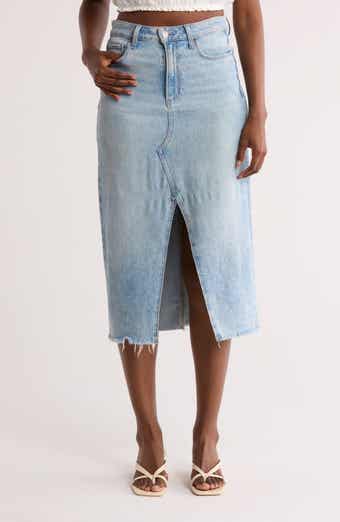 PAIGE Meadow Front Slit Denim Midi Skirt