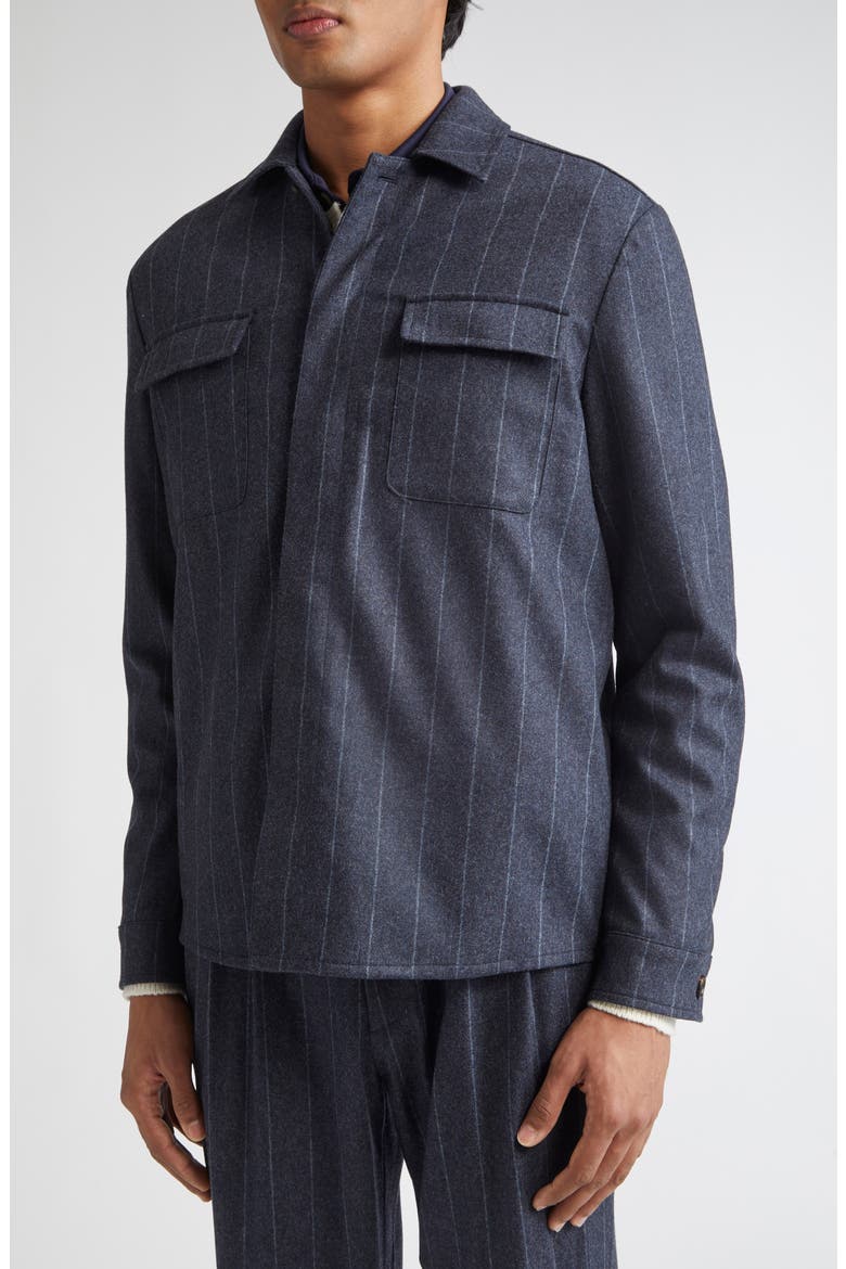 Stripe Stretch Virgin Wool & Cashmere Overshirt, Alternate, color, 11 NAVY BLUE