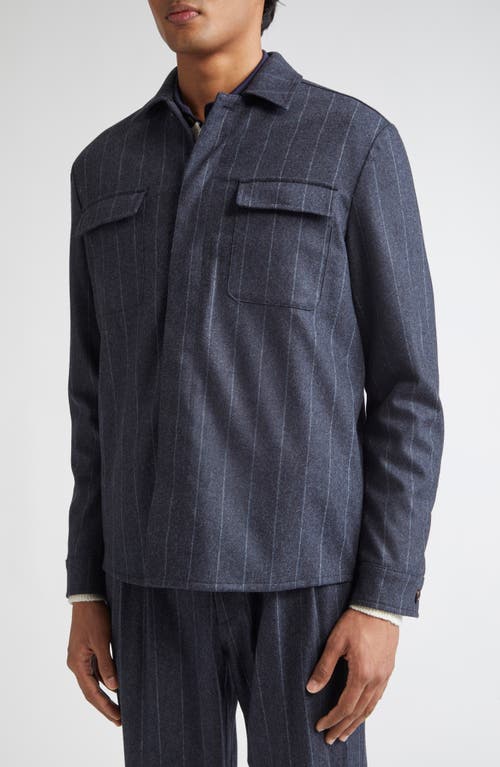 Eleventy Stripe Stretch Virgin Wool & Cashmere Overshirt In Blue