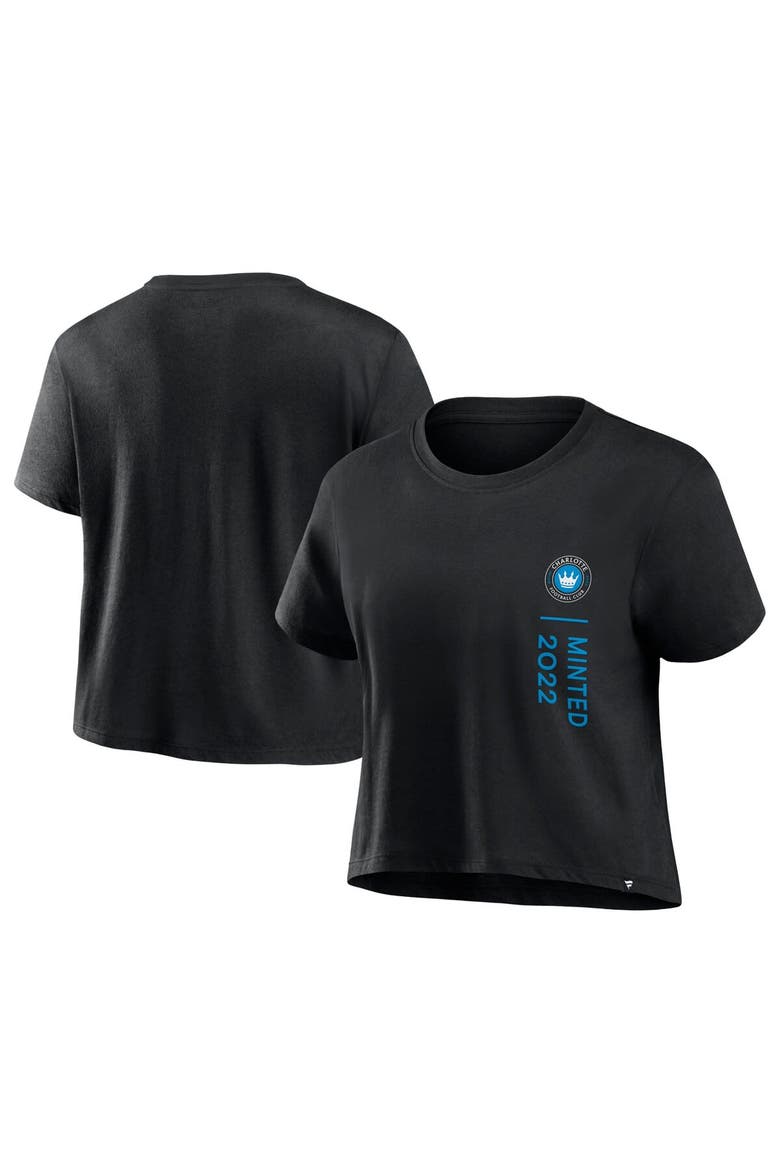 Women's Fanatics Branded Black Charlotte FC Chip Pass Fashion Cropped T-Shirt, Main, color, Black