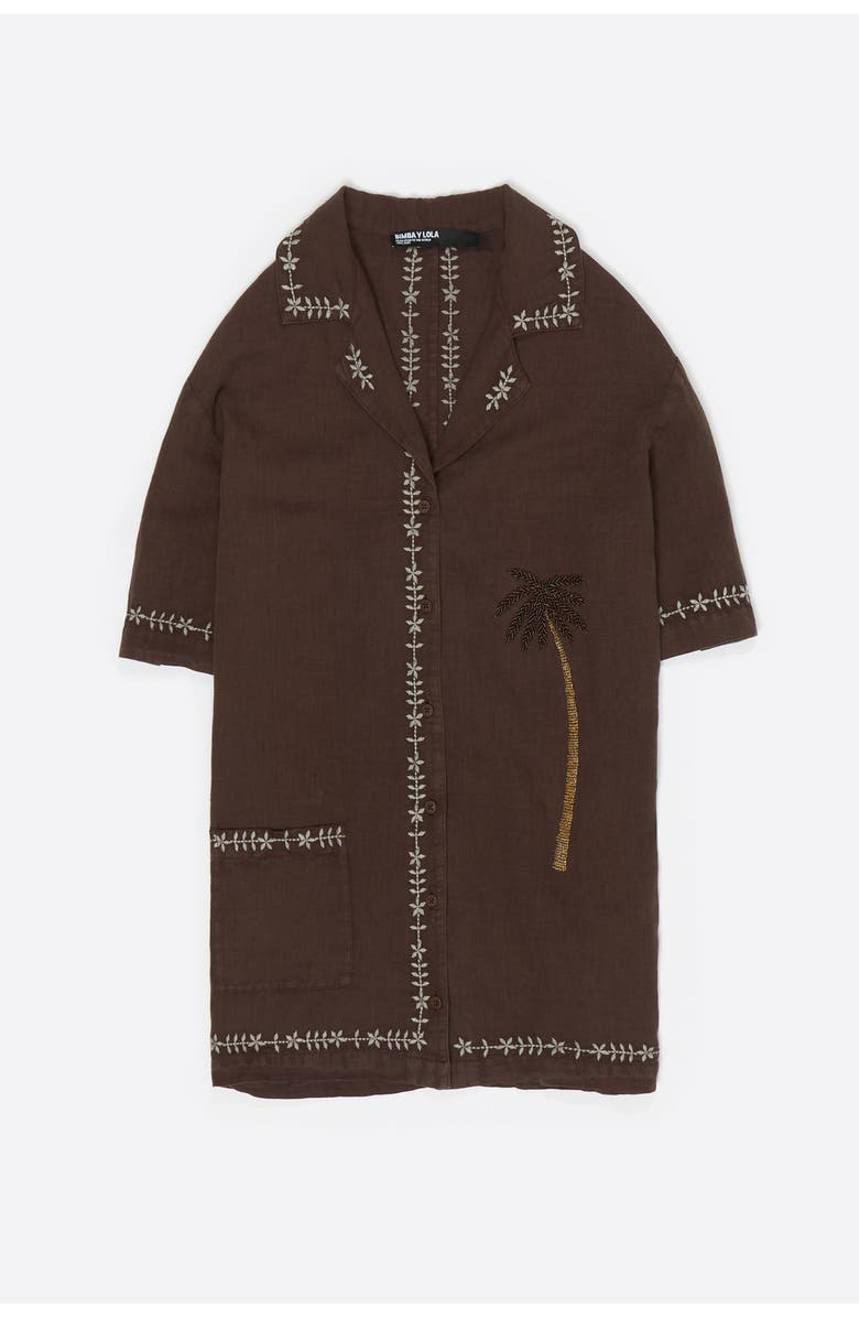 Bimba y Lola Linen Palm Tree Embroidered Shirt, Alternate, color, Brown