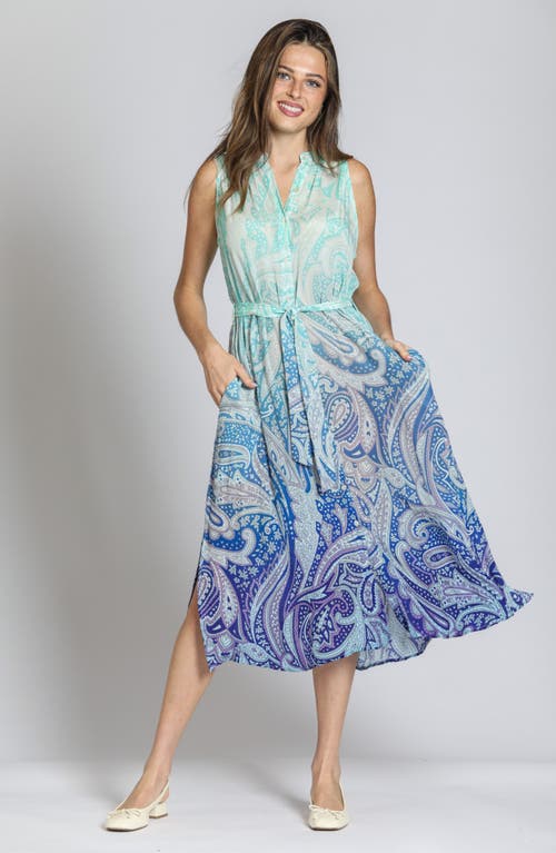 Apny Print Sleeveless Maxi Shirtdress In Aqua/purple Multi