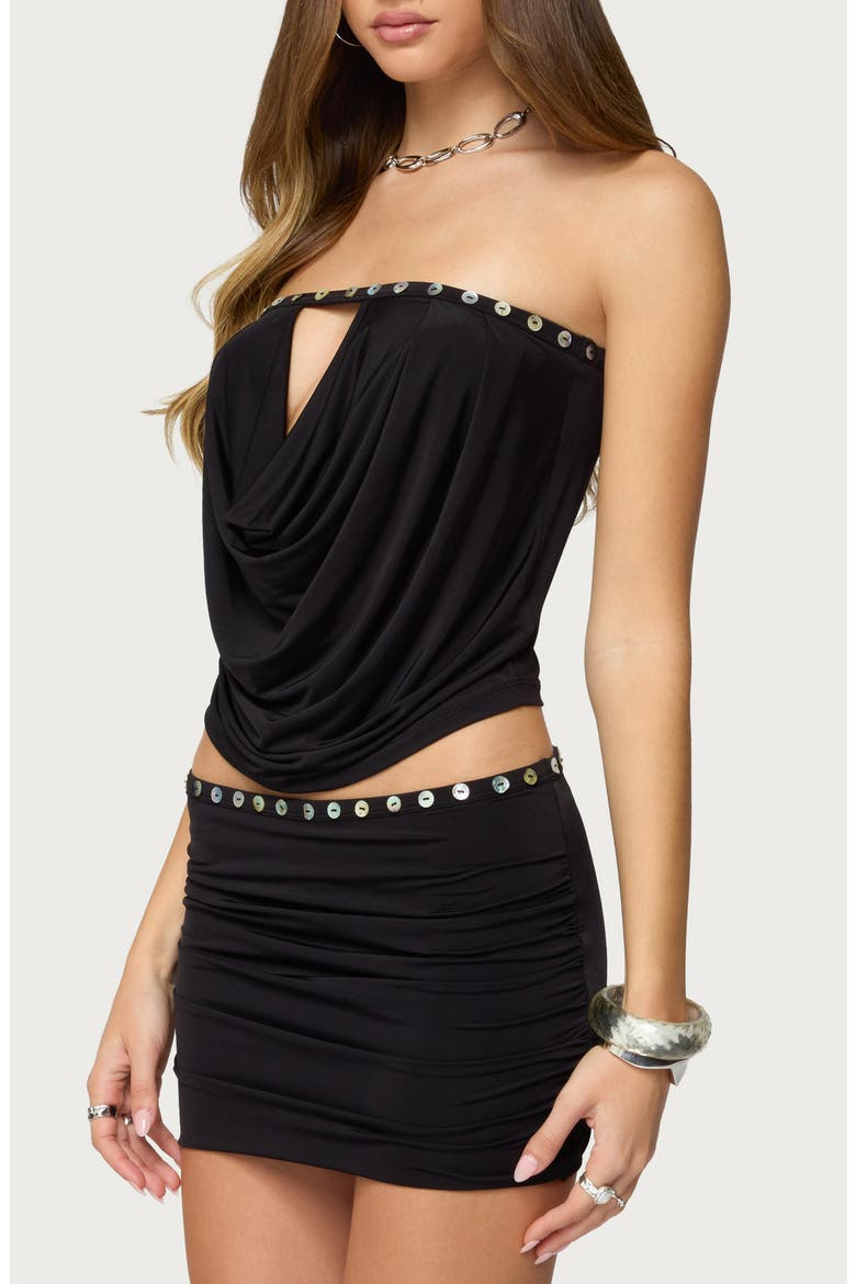 Giana Iridescent Button Keyhole Strapless Top, Alternate, color, BLACK