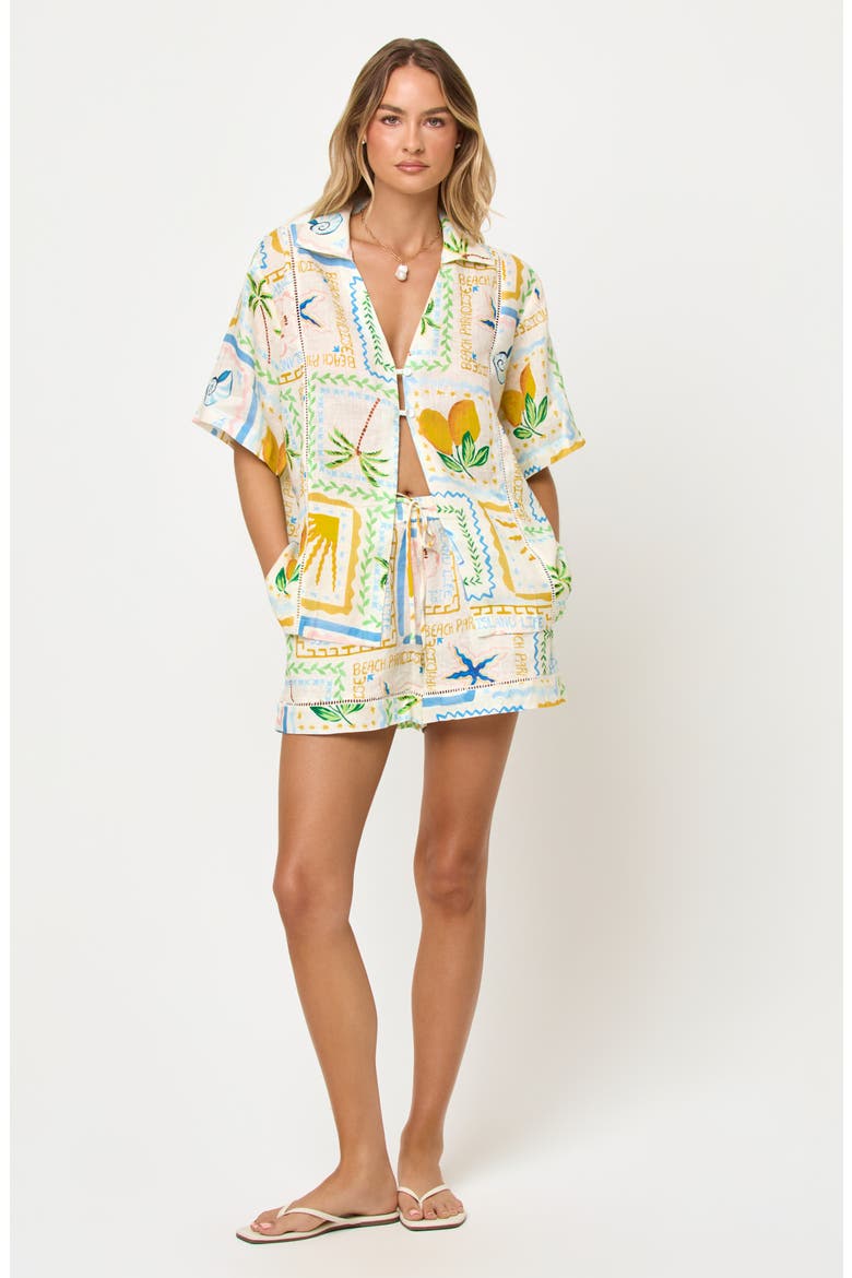 La Mer Embroidered Cover-Up Shirt, Alternate, color, WISH YOU WERE HERE