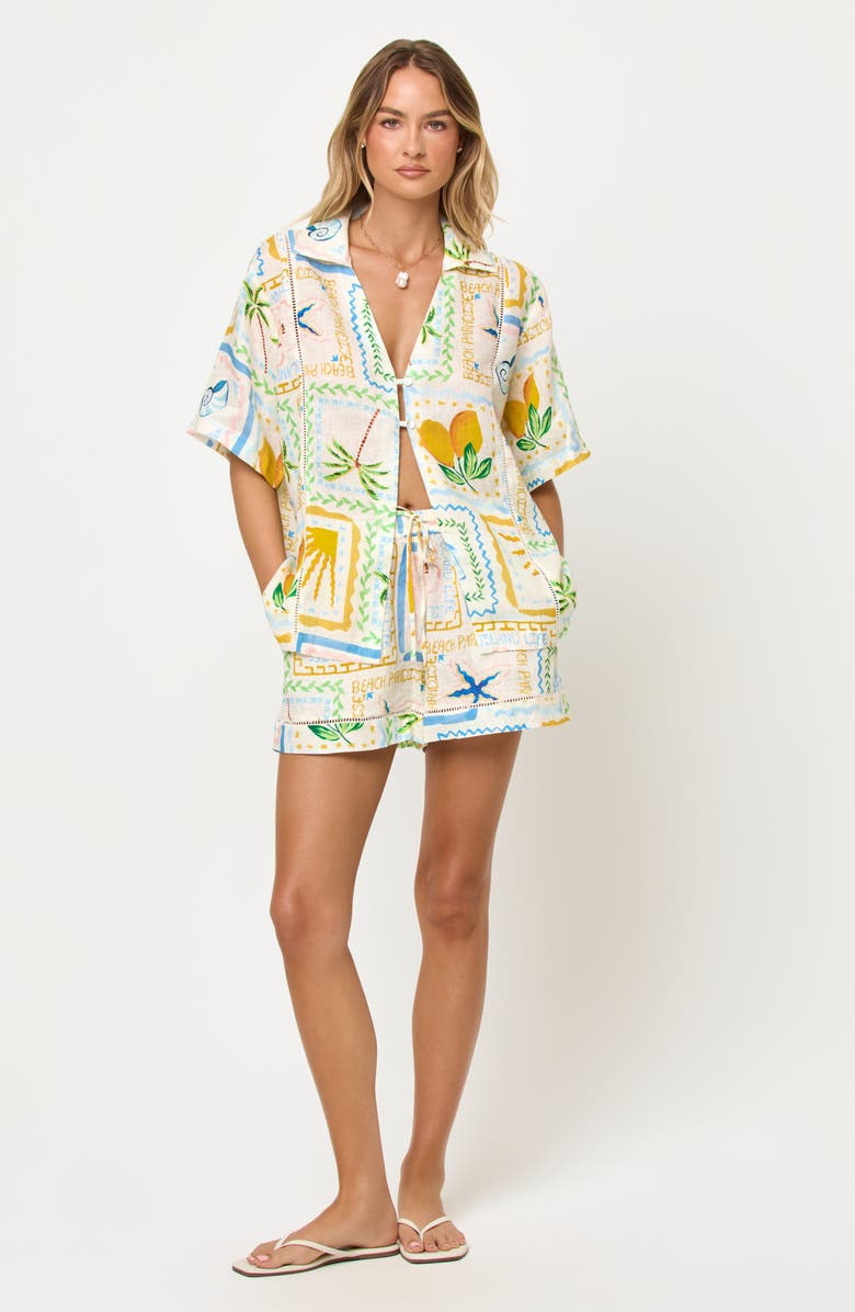 LSPACE La Mer Embroidered Cover-Up Shirt, Alternate, color, Wish You Were Here