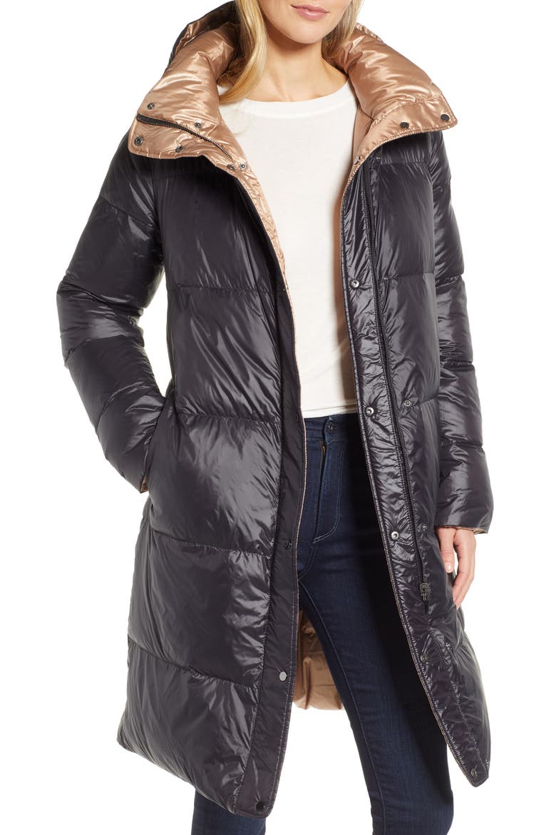 Reversible Puffer Jacket, Main, color, BLACK TO PEACH GLOW