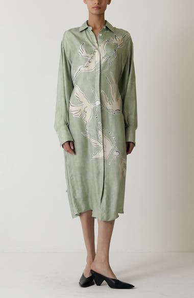 green silk shirt dress Plaid Tweed Buttoned Dress Green main image 1
