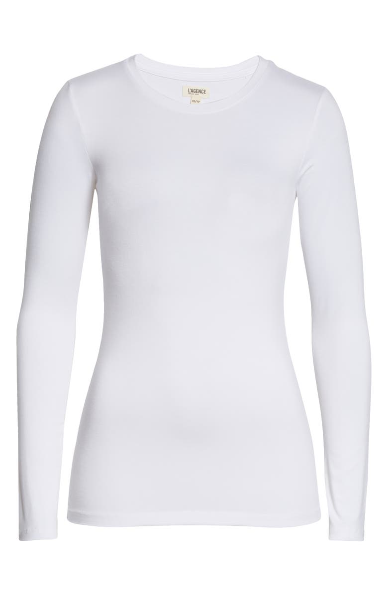 L'AGENCE Tess Long Sleeve Stretch Jersey Top, Alternate, color, White