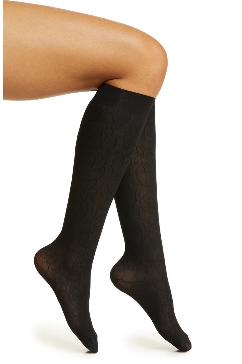 Maria Floral Lace Socks, Main, color, BLACK