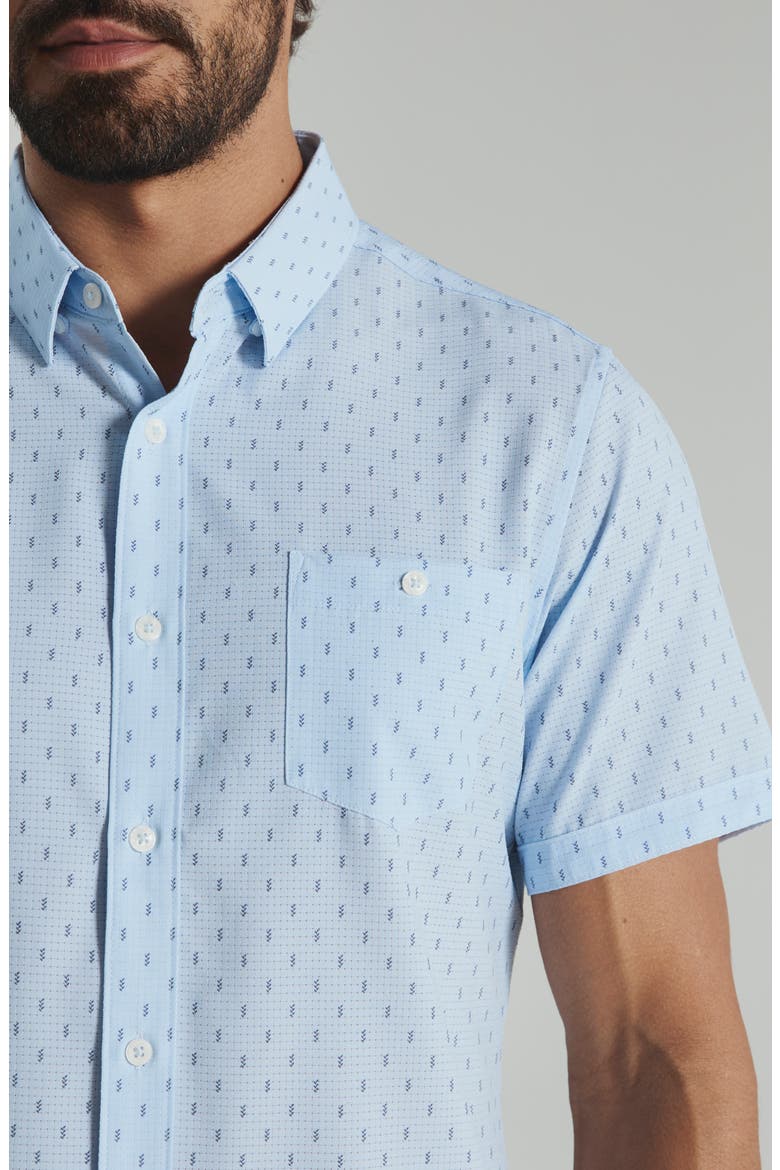 Renzo Textured Geo Pattern Short Sleeve Stretch Button-Up Shirt, Alternate, color, LIGHT BLUE