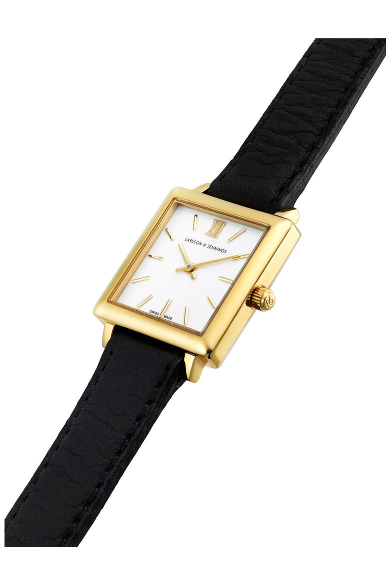 'Norse' Square Leather Strap Watch, 27mm x 34mm, Alternate, color, BLACK/ WHITE/ GOLD