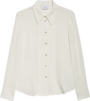 ST. JOHN Silk Crepe Georgette Button-Up Shirt