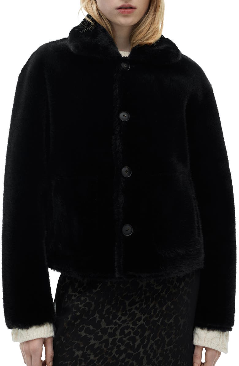 MANGO Faux Leather Jacket with Faux Fur Lining, Alternate, color, 