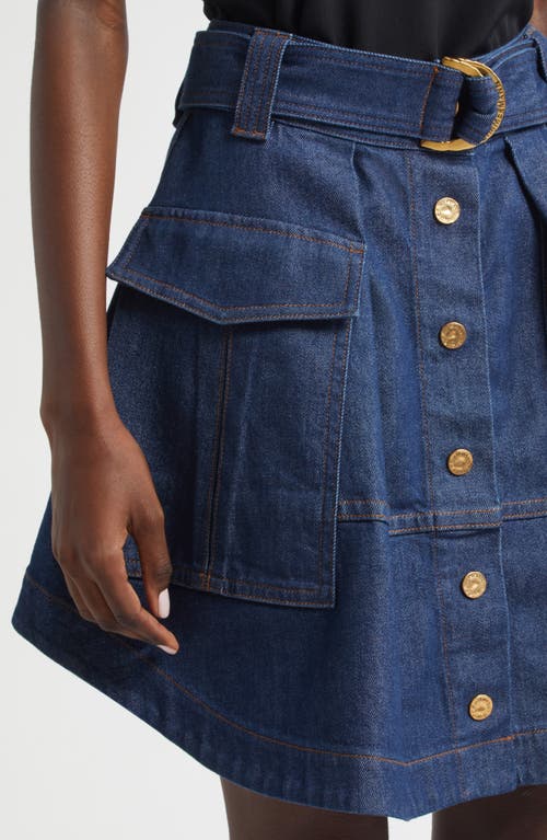 Zimmermann Belted Denim Cargo Miniskirt In Blue