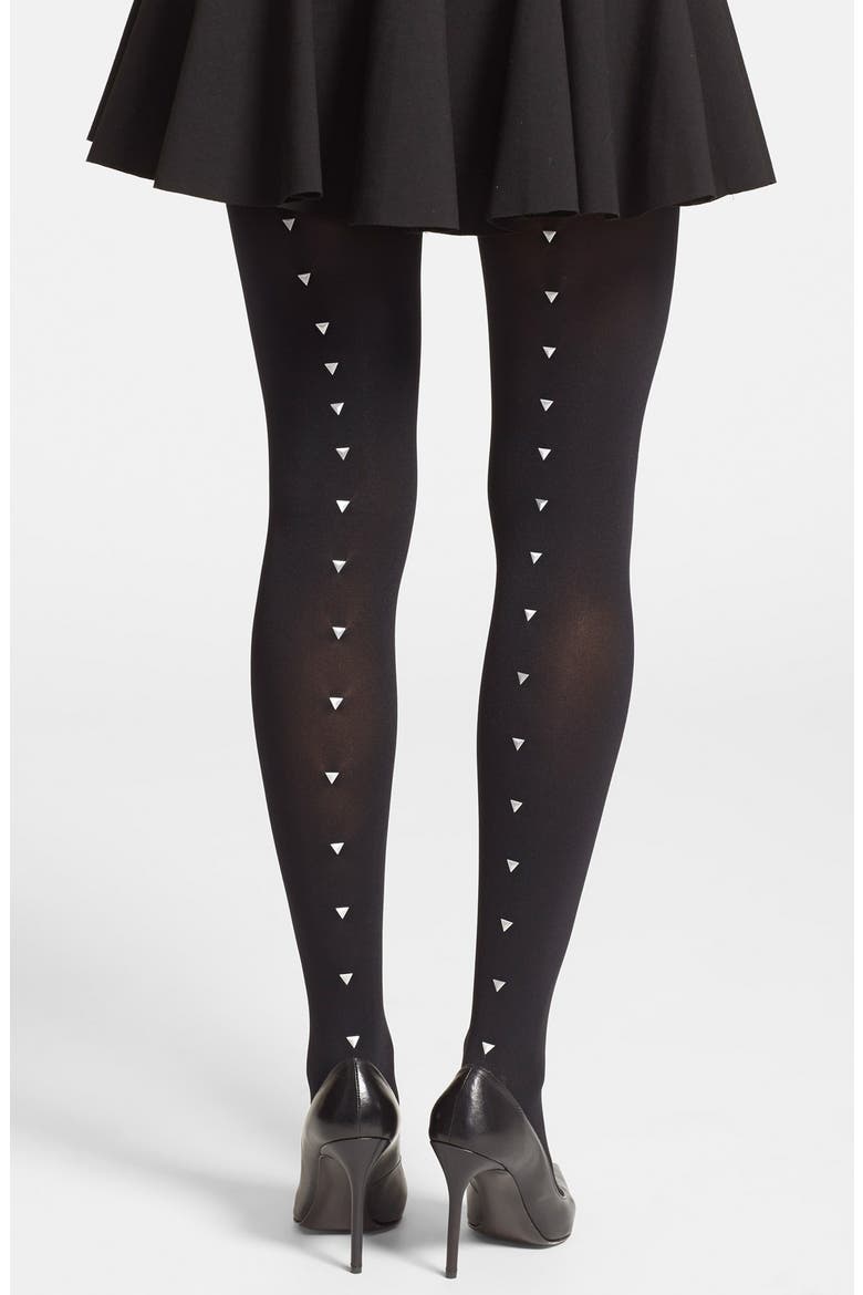 Studded Back Seam Tights, Main, color, BLACK/ SILVER