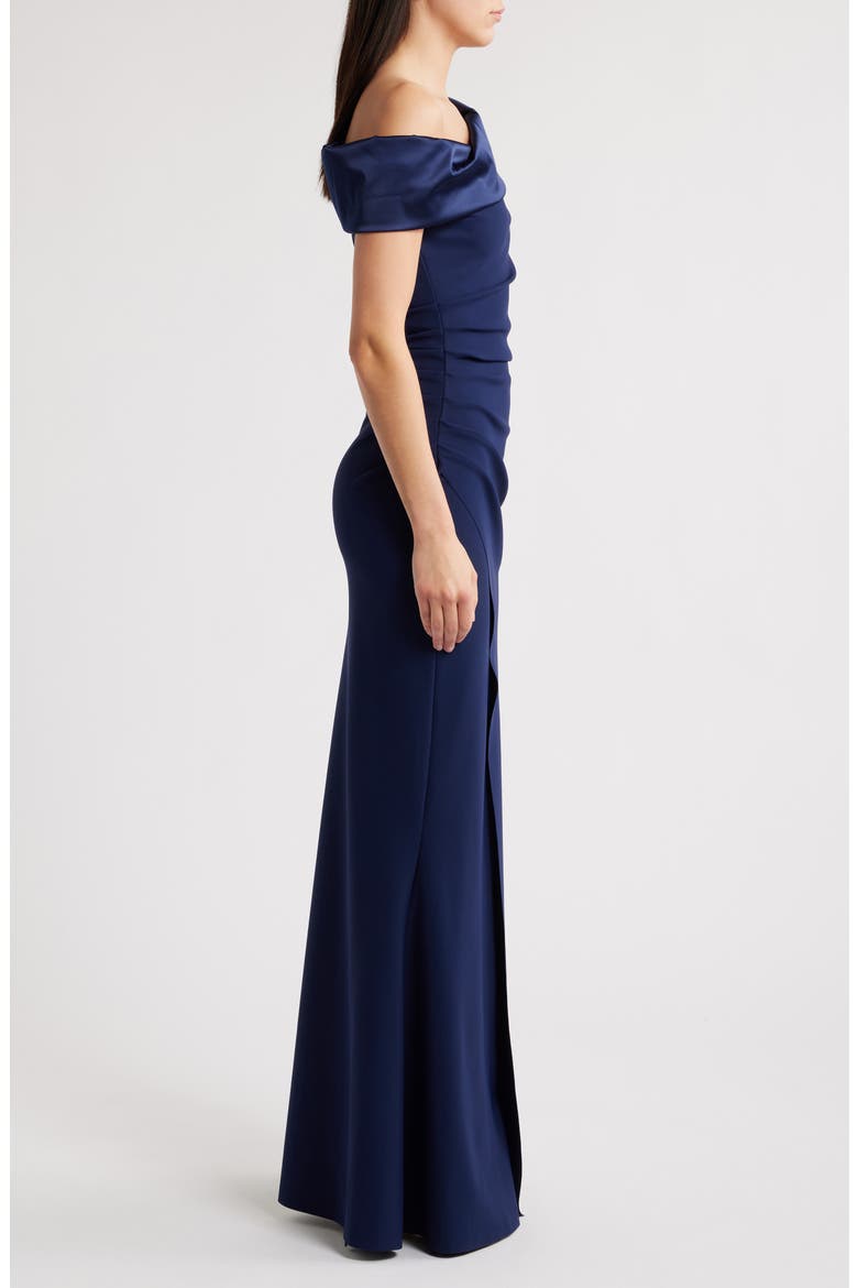 Koppany Ruched Off the Shoulder Mermaid Gown, Alternate, color, BLUE NOTTE