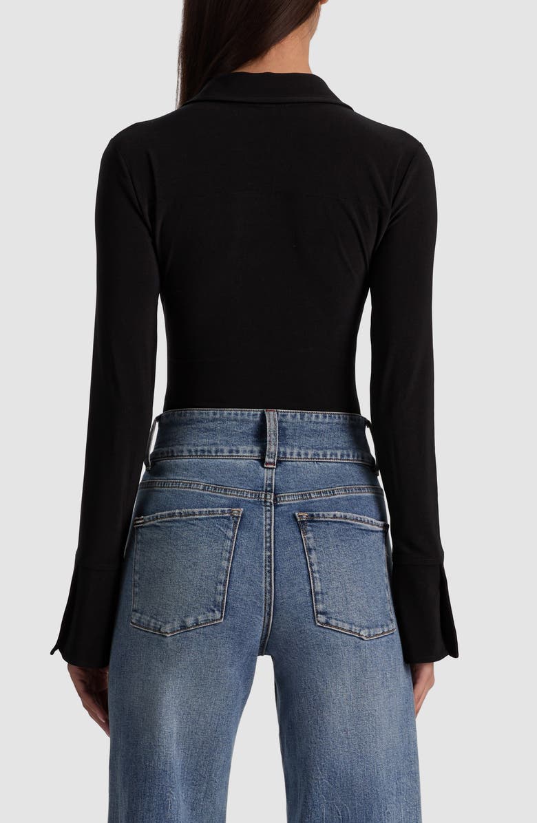 Alice + Olivia Freya Long Sleeve Nipped Waist Bodysuit, Alternate, color, Black