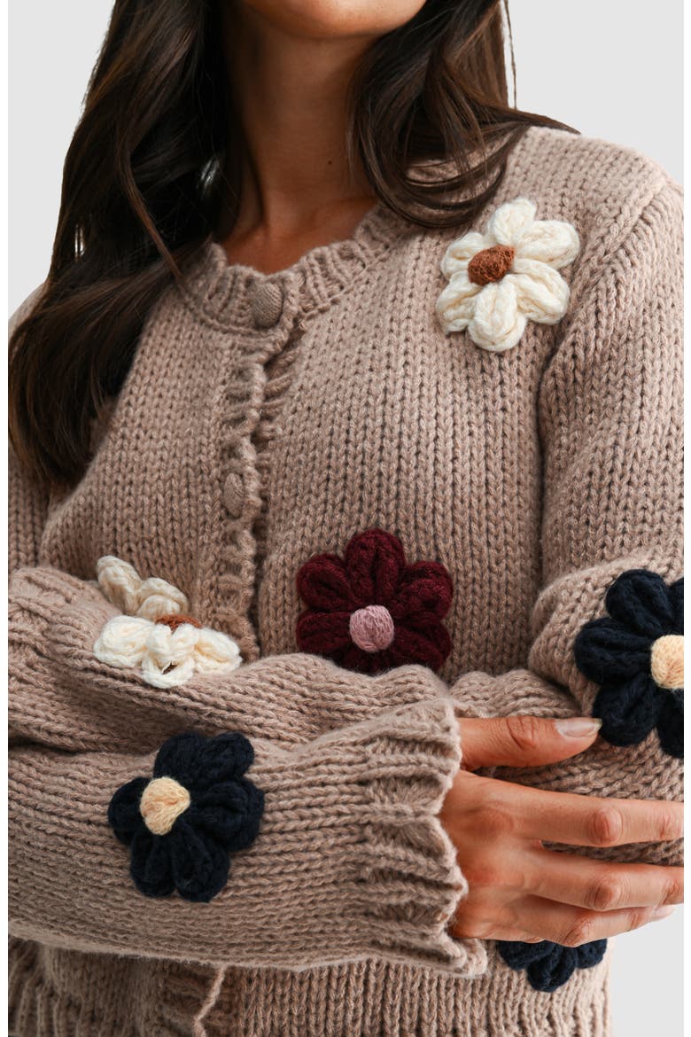 Floral Appliqué Cardigan, Alternate, color, TAUPE MULTI FLORAL