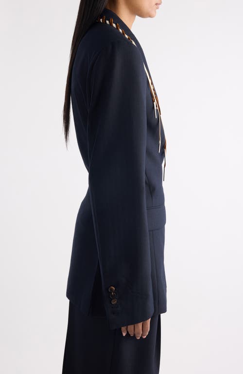Dries Van Noten Women Blue Jacket With Classic Lapels And Lace-up Details In Wool Woman In Blue